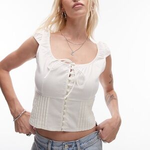 Mango Puff Sleeve Tie Front Blouse In White